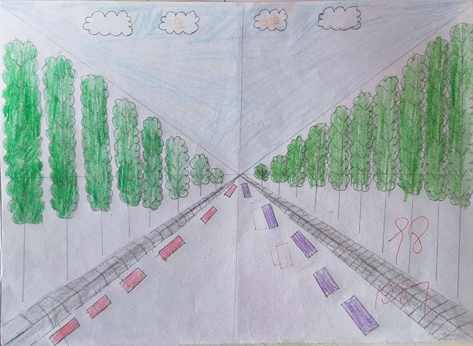 透视原理,近大远小,近实远虚,以及黄金分割线等等,欣赏一下同学们画的