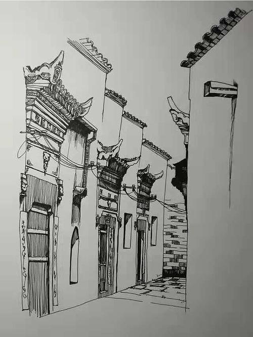 风景速写水性笔水彩