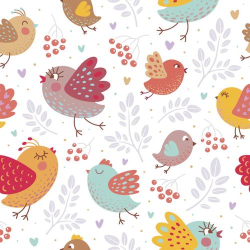 鸟类,四方连续纹样,卡通