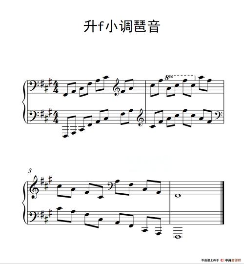 曲谱名:第四级 升f小调琶音(中国音乐学院钢琴考级作品1~6级)钢琴谱