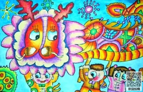 新年儿童画-一起舞龙狮了(6)