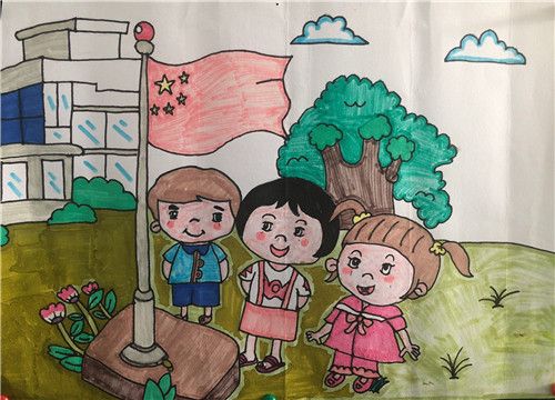 向国旗敬礼儿童画作品欣赏