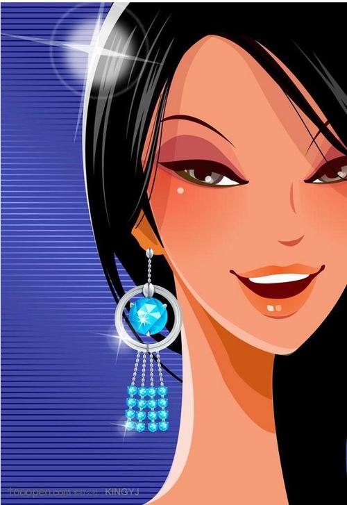 手绘戴着闪耀耳环的美女