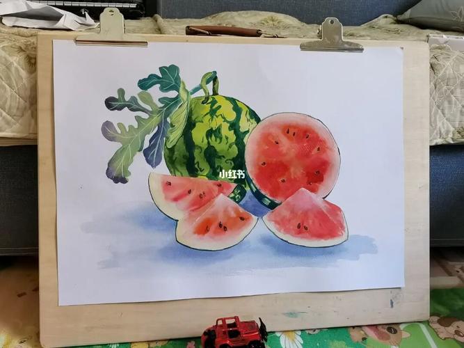 夏日西瓜水彩画_西瓜_夏天去哪玩_水彩画_绘画_潮流
