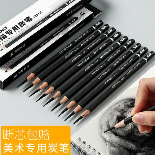 黑炭笔软碳12支软中硬套装素描炭笔美术生专用速写用品初学者手绘画
