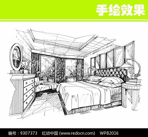 手绘卧室线稿