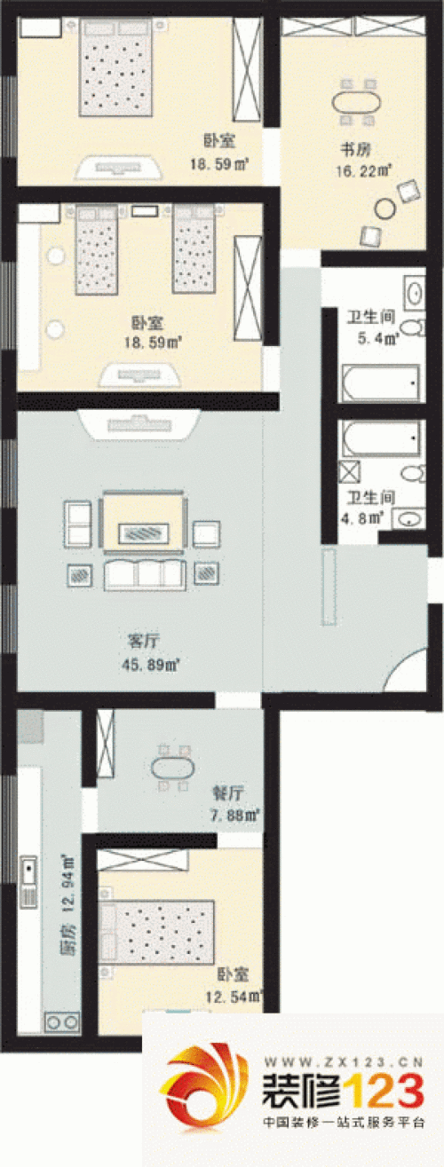 鑫茂大厦户型图4室2厅2卫1厨 .