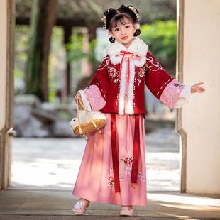 女童唐装冬季加厚中国风过年拜年服三件套2021新款儿童汉服女古装