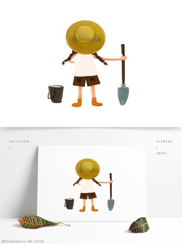 卡通可爱一个干农活的小女孩