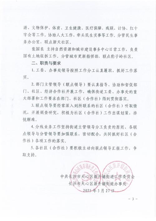 关于调整新开铺街道党政领导分工安排通知