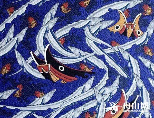 《舟山带鱼》80×80cm 海沙画 2014年中国浙江非物质文化遗产展银奖