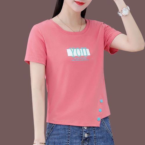 100%纯棉不规则短款短袖t恤女士2021新款夏装设计感