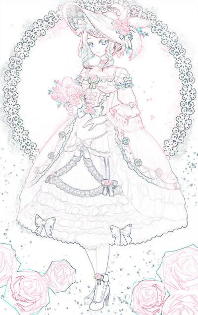 线稿铅笔稿手绘二次元动漫美少女漫画小清新彩铅橡皮章胶带画黑白绘画