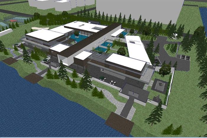 新中式滨水会所建筑设计方案su模型[原创]