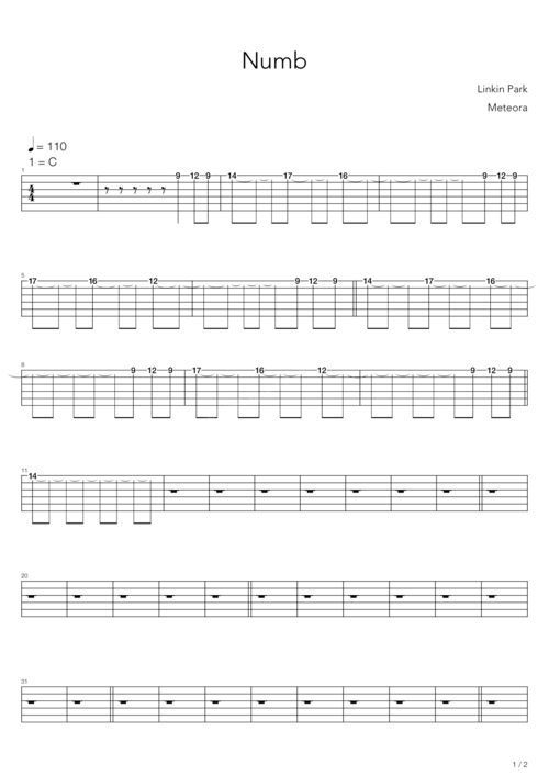 linkinparknumb吉他谱