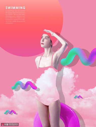 渐变液态流体时尚泳装美女夏季促销海报