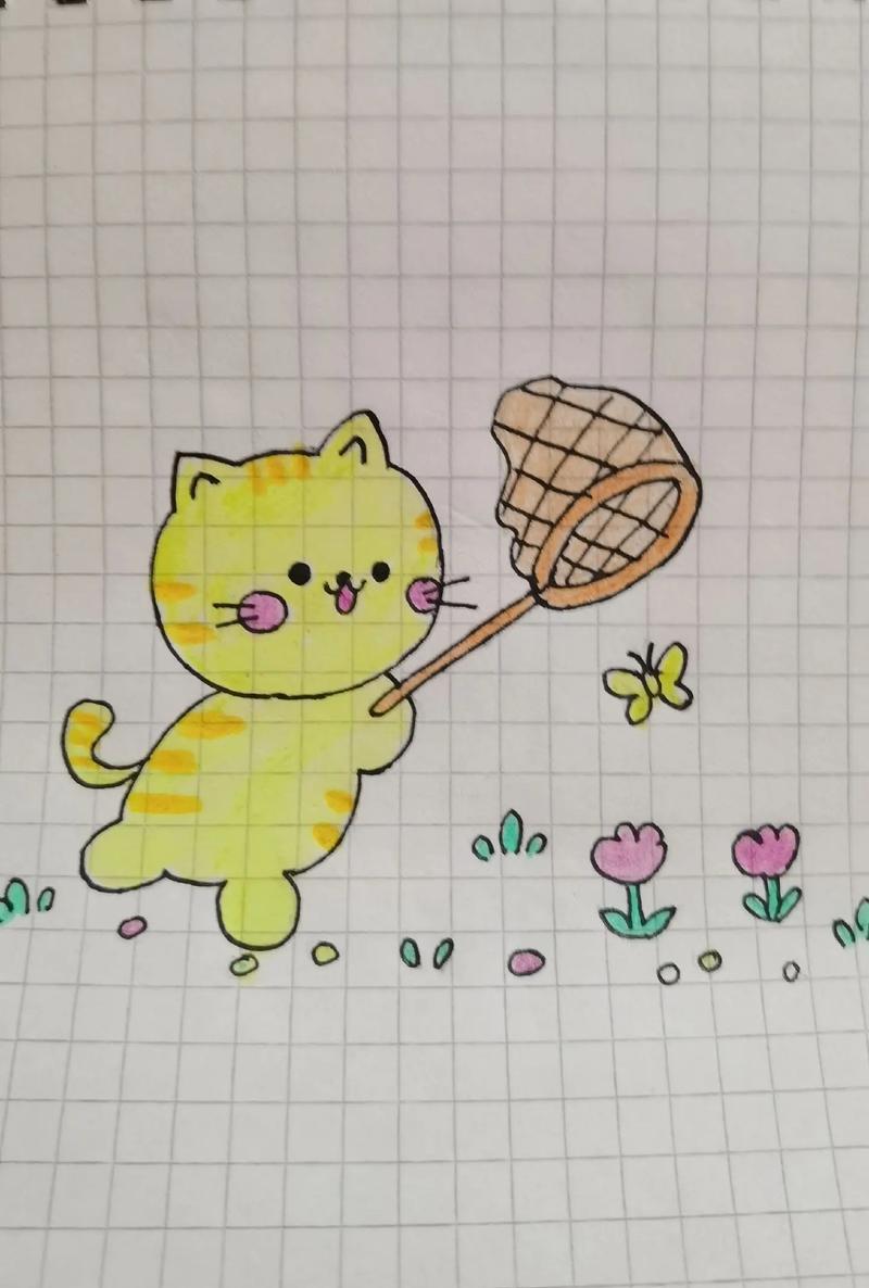 小猫抓蝴蝶简笔画.完成昨天未画完的#简笔画#手绘#画画