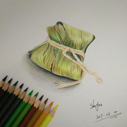 彩铅粽子 端午 手绘 美食