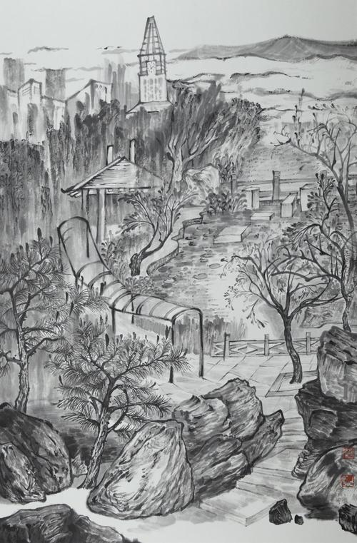 《校园写生》69×46cm