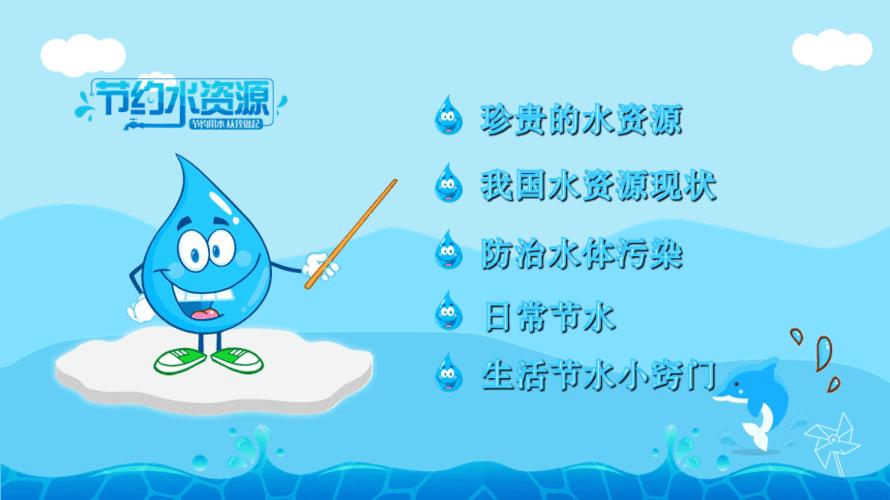 蓝色卡通小学生主题班会节约用水从我做起(1)ppt模板