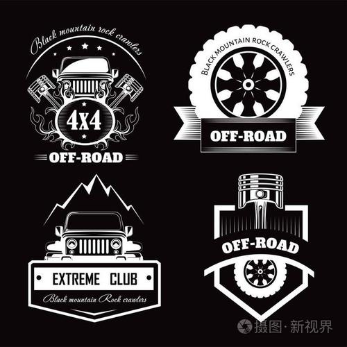 活塞的越野车或卡车的矢量符号和图标,用于山地或岩石爬行器俱乐部