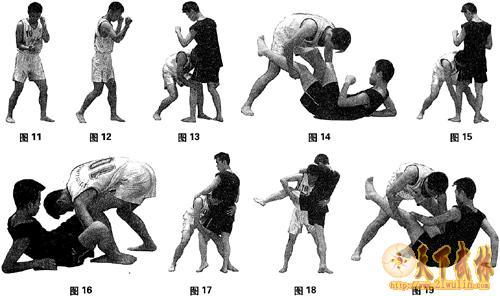 (4)右贯拳    动作要领:由实战姿势开始,右脚微微蹬地并以前脚掌