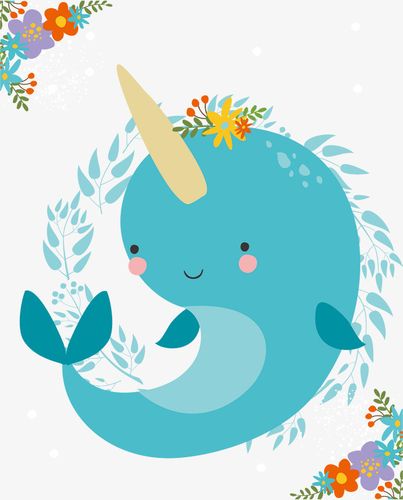 可爱卡通手绘蓝色鲸鱼波浪帆船夏天小清新