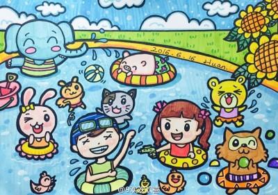 游泳儿童画简笔画