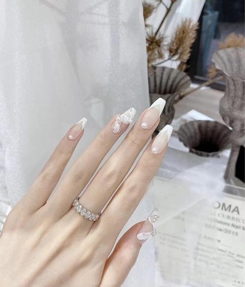 小红书爆款网红芭蕾舞鞋长款日系美甲成品甲片珍珠立体手工蝴蝶结