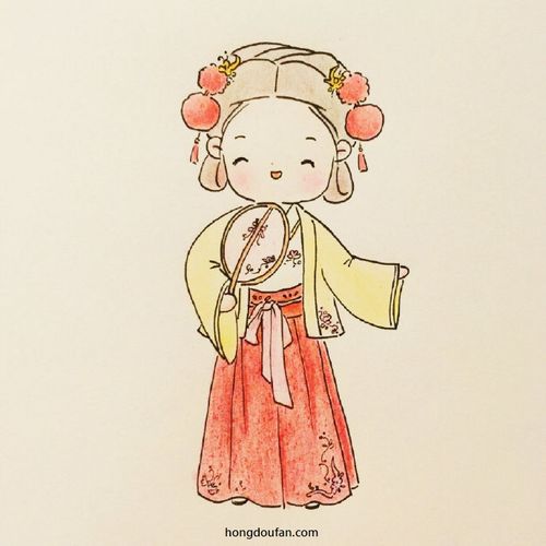 穿着汉服过新年!漂亮的妹妹简笔画大全