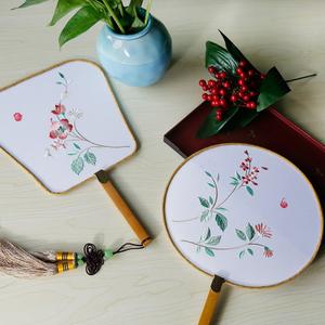 扶桑花 刺绣方扇团扇 花朝记独家设计汉服配饰 宫扇拍照道具 现货