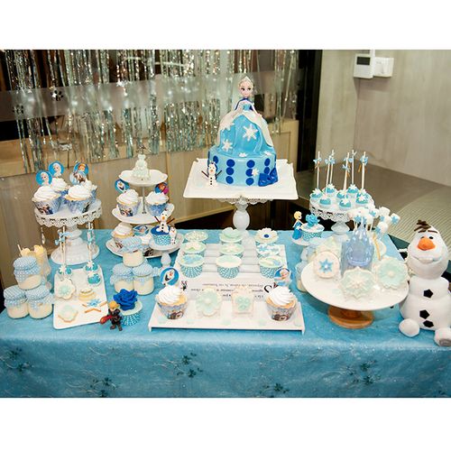 冰雪奇缘宝宝宴翻糖蛋糕生日甜品台桌儿童派对宝宝双满月酒百日宴
