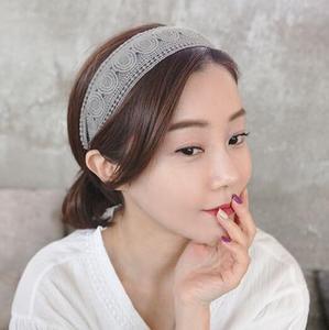 coolala韩国代购linzy成人日韩版黑白灰色网布钩花镂空宽发箍发带