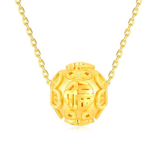 gzuan古钻珠宝福字转运珠黄金足金3d硬金福字转运珠吊坠项链jdsh0027