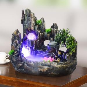 假山流水喷泉石磨风水轮室内山水盆景鱼缸加湿器创意摆件新房装饰