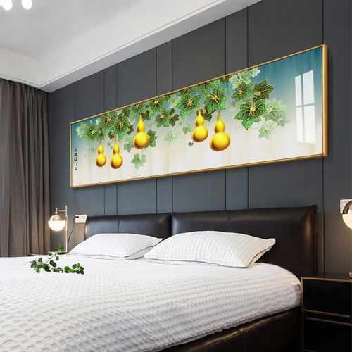 新中式卧室装饰画横版床头壁画招财大幅葫芦挂画客厅五福临门墙画