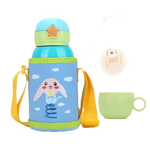 盟宝儿童防摔3盖316不锈钢吸管杯保温水杯两用学生杯水壶500ml皮卡丘