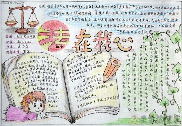 法律在我心手抄报,遵纪守法手抄报图片