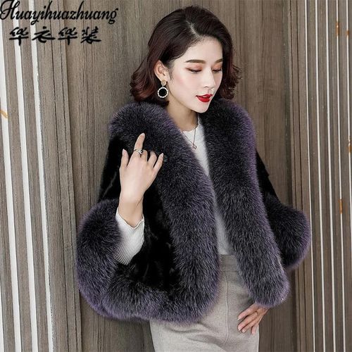 2021秋冬仿水貂狐狸毛领礼服皮草披肩女旗袍斗篷加厚