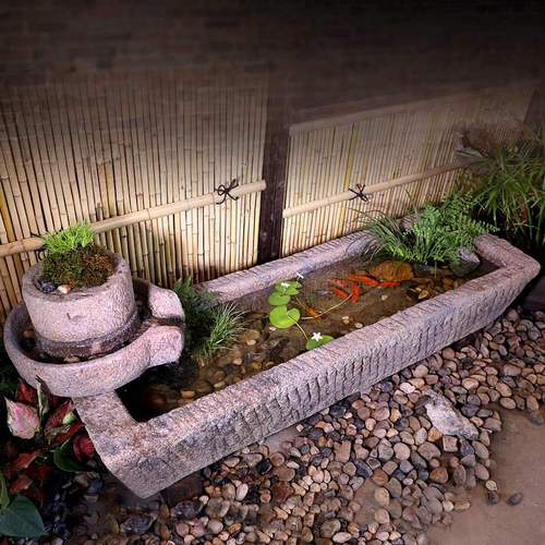 石雕老石槽马槽鱼缸流水景观室内庭院装饰造景养鱼户外石头摆件