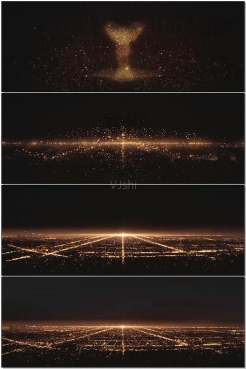 光影粒子城市灯光夜景点线科技感金黄色黄金粒子系统庆典颁奖星光星空