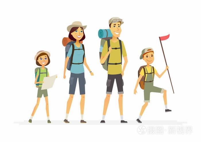 家庭去远足卡通人物孤立插图