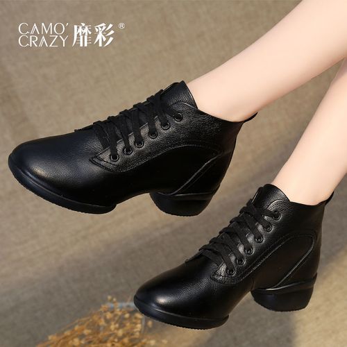 靡彩新款广场舞鞋女软底成人黑色舞蹈鞋秋季跳舞鞋女真皮水兵舞鞋