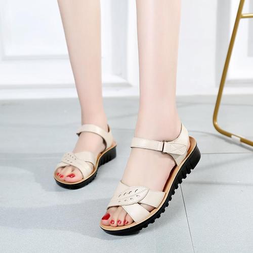 suntek中老年妈妈凉鞋女夏新款平底中年妇女士防滑软底大码舒适凉鞋