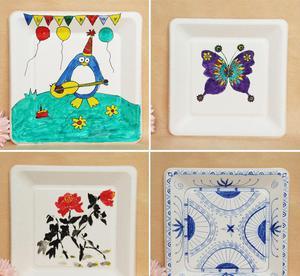 正方形手工纸盘绘画蛋糕纸碟野炊烧烤餐盘纸浆儿童幼儿园diy材
