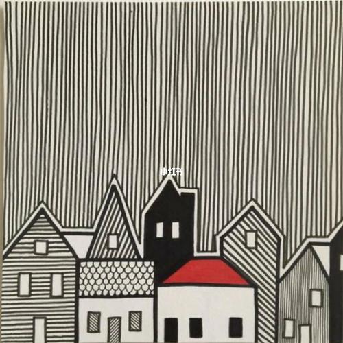 【黑白装饰画】线条房屋_装饰画_儿童画_黑白装饰画_文化_绘画