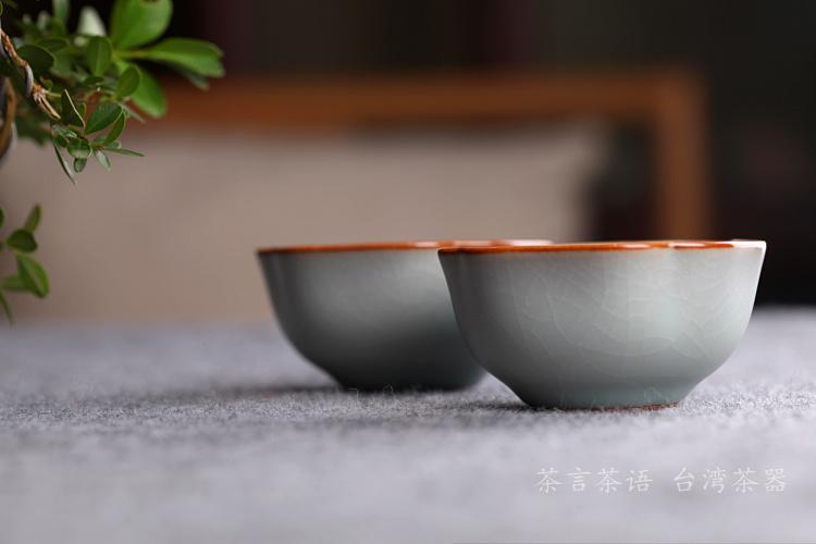 台湾蔡晓芳晓芳窑 汝窑茶具 汝窑杯 天青开片茶杯 专柜正品 对杯