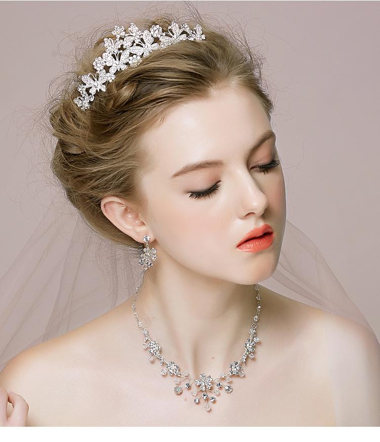jinglan 京兰新娘头饰皇冠项链耳饰三件套装 婚礼发饰