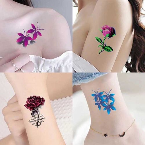2021新款纹身贴纸玫瑰花朵蝴蝶女锁骨胸前防水持久私处遮疤可清洗默认