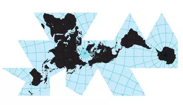 他将地图设计成 20 面体,可以展开成 20 个三角形的平面,它的经纬线是